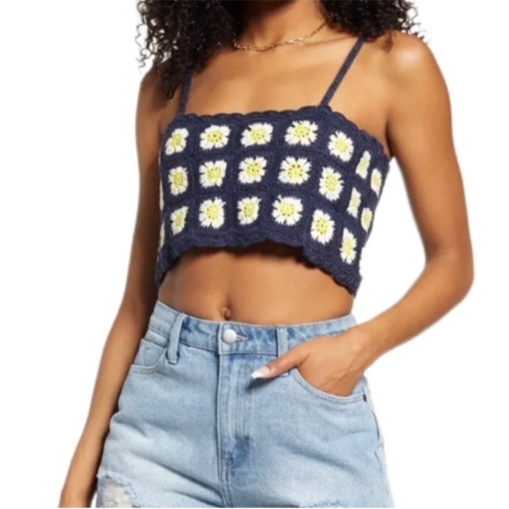 BP Navy Blue Daisy Crochet Tank Top